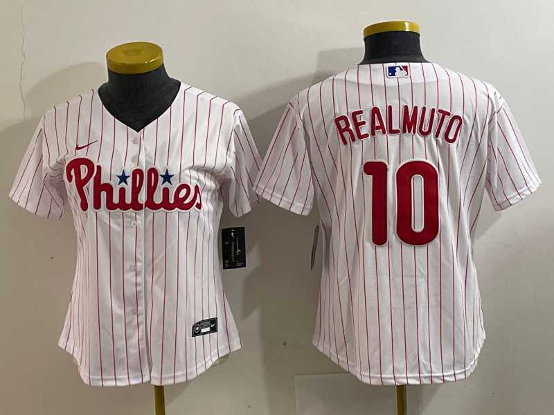 Womens Philadelphia Phillies #10 JT Realmuto White Stitched Cool Base Nike Jersey->mlb womens jerseys->MLB Jersey